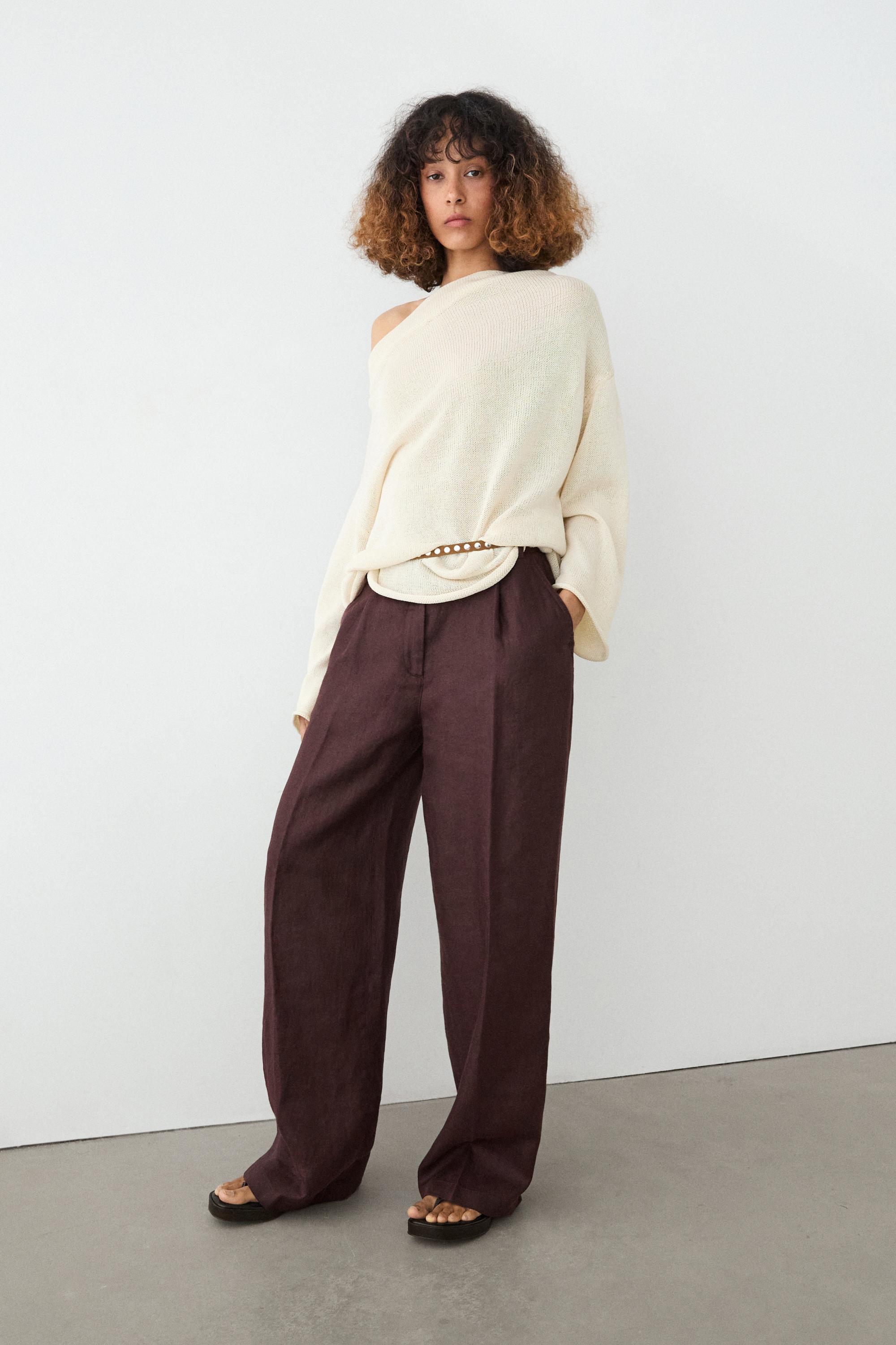 Pantalon wide leg 100 % lin avec élastique